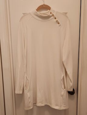 Susan Graver Weekend Ivory Mock Neck Snap Button Tunic - Size 1XL